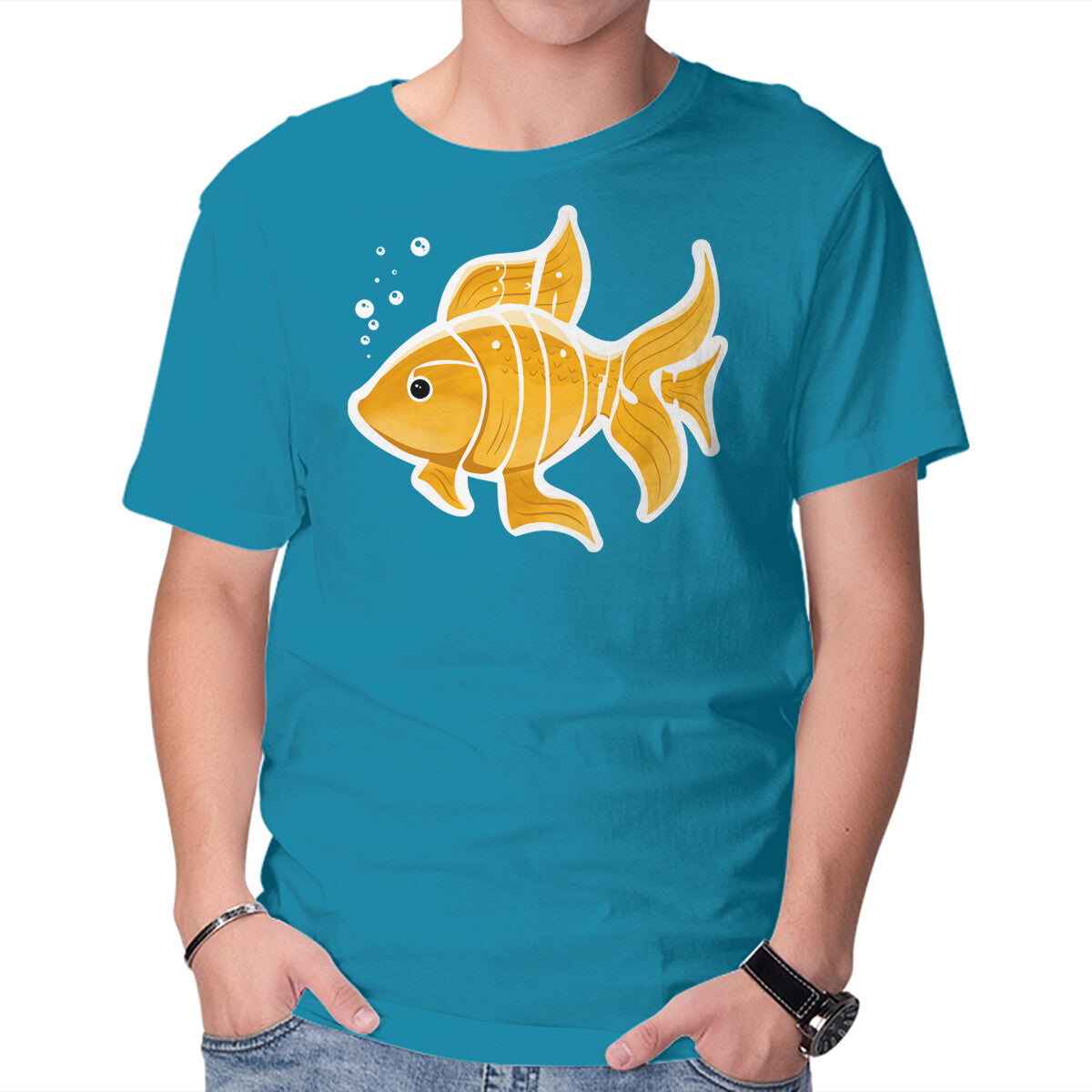 Be A Goldfish – Animal Graphic T-Shirt in turquoise, product display