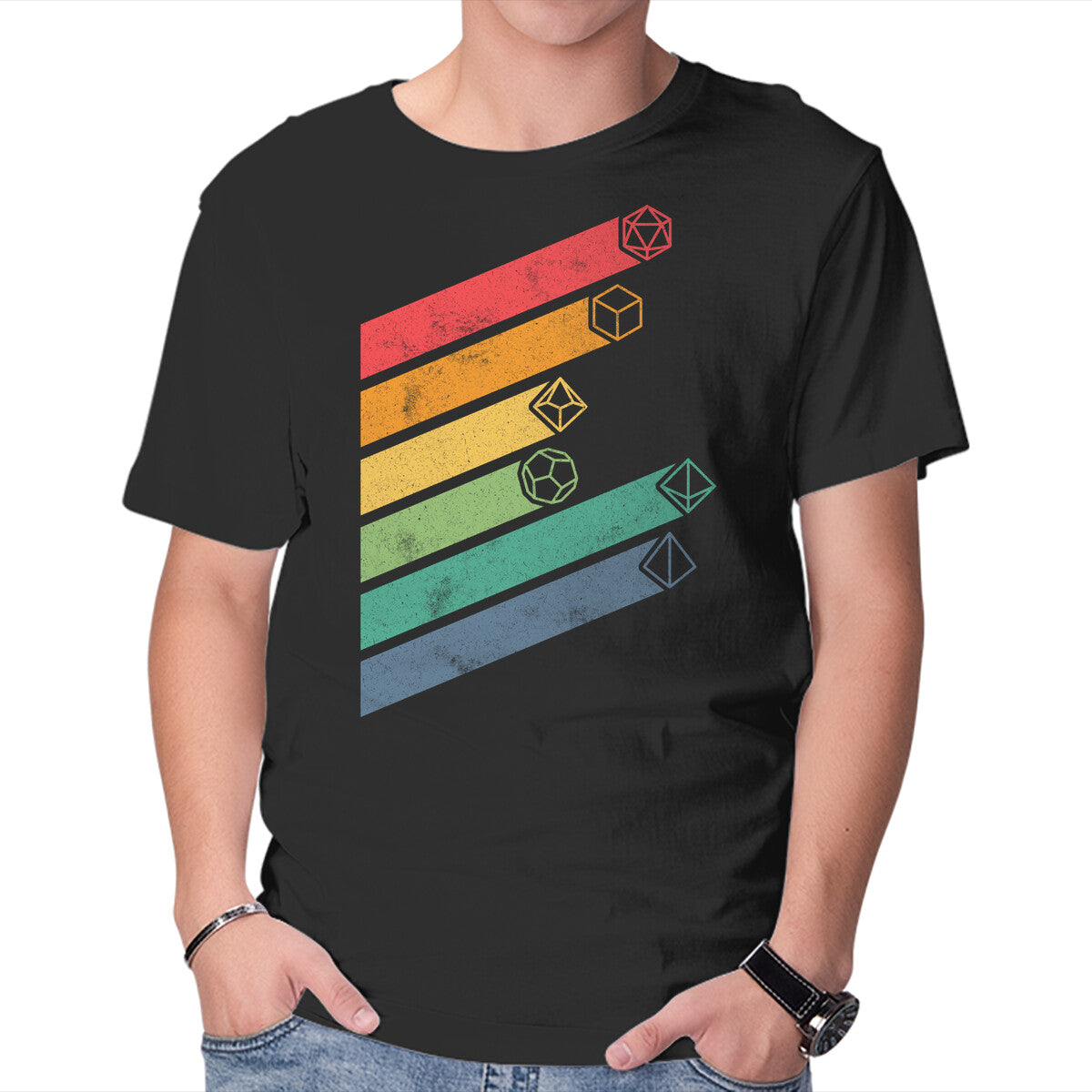 Dice Stripes – Gaming Graphic T-Shirt in black, product display