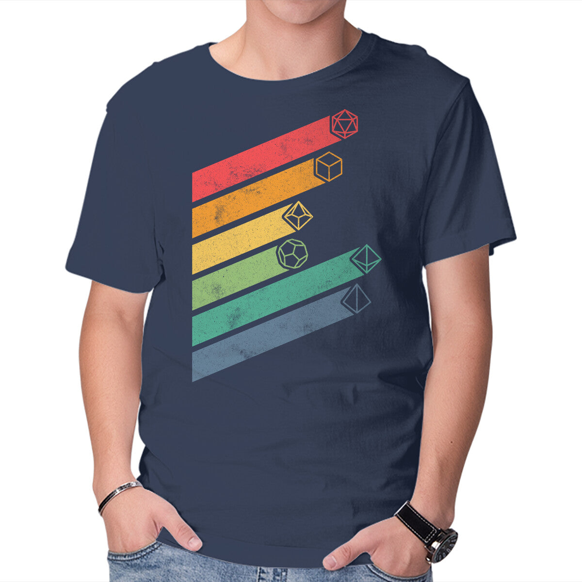 Dice Stripes – Gaming Graphic T-Shirt in navy, product display