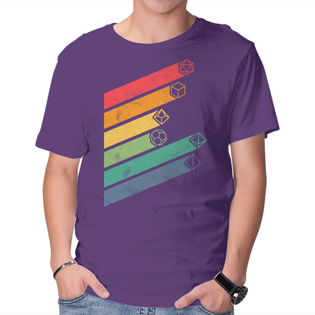 Dice Stripes – Gaming Graphic T-Shirt in purple, product display