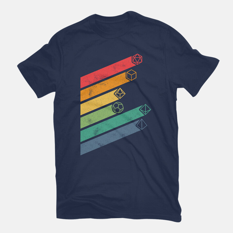 Dice Stripes – Gaming Graphic T-Shirt in navy, flat-lay product view