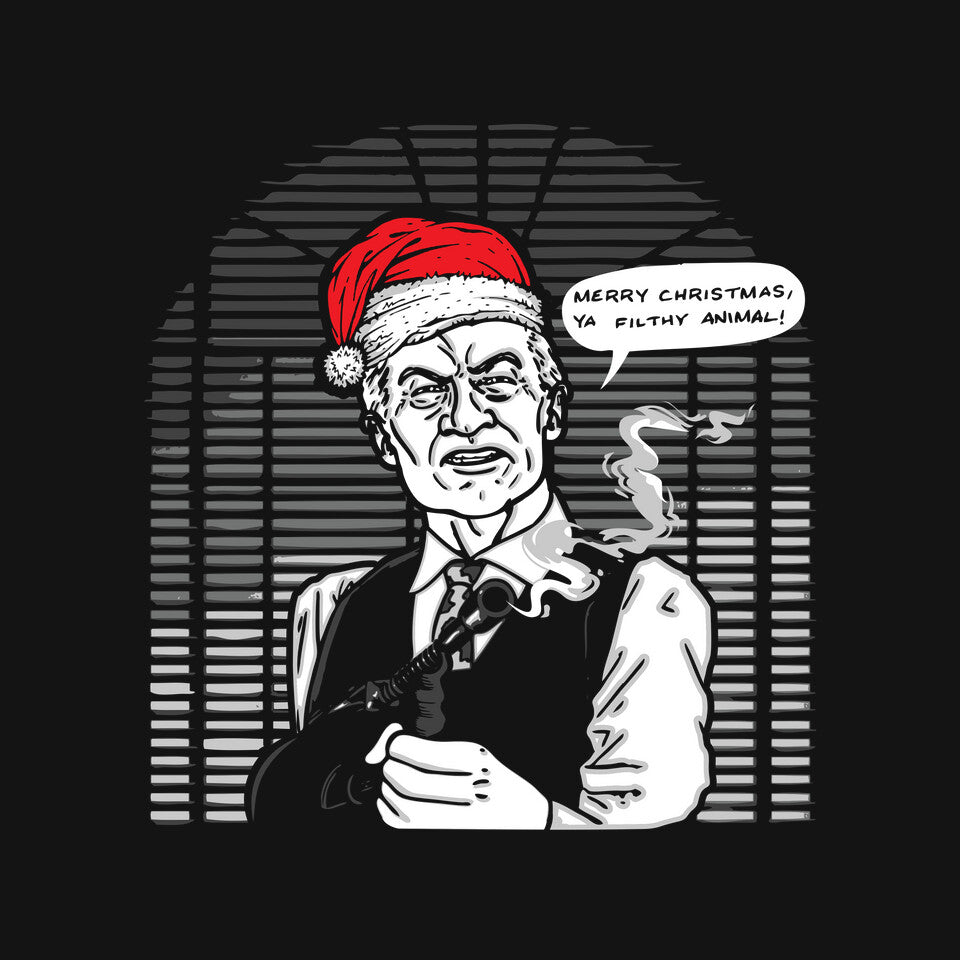 Merry Christmas. Ya Filthy Animal! – Movie Graphic T-Shirt design artwork for black graphic T-shirt