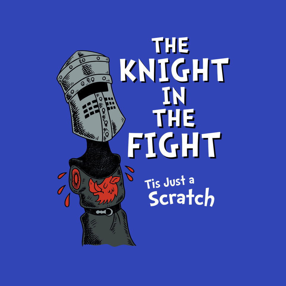 The Knight In The Fight – Movie Graphic T-Shirt design artwork for royal blue graphic T-shirt