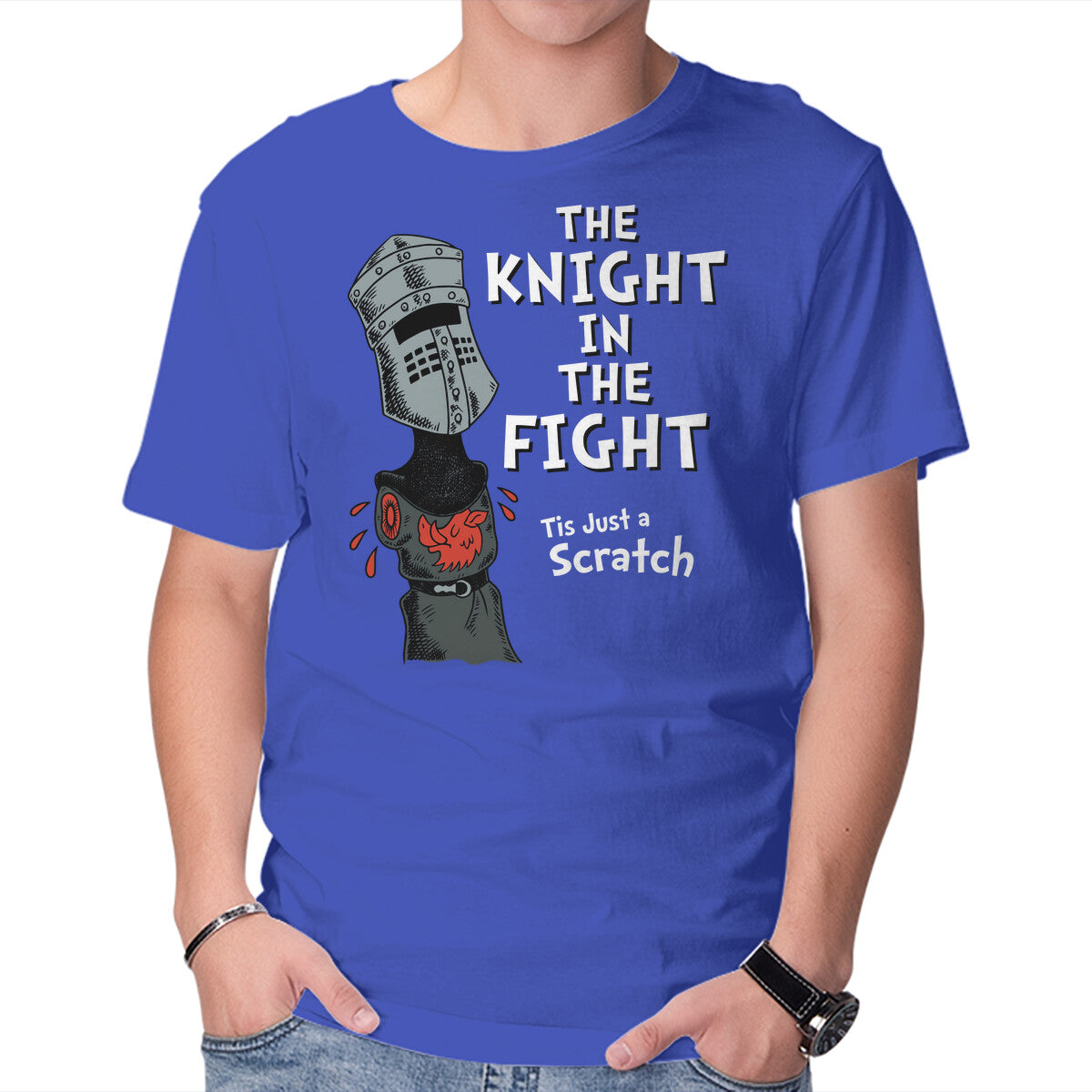 The Knight In The Fight – Movie Graphic T-Shirt in royal blue, product display
