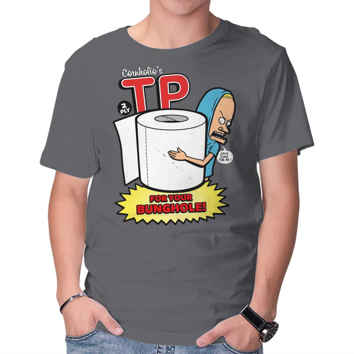 TP For Your Bunghole – Funny Graphic T-Shirt in charcoal, product display