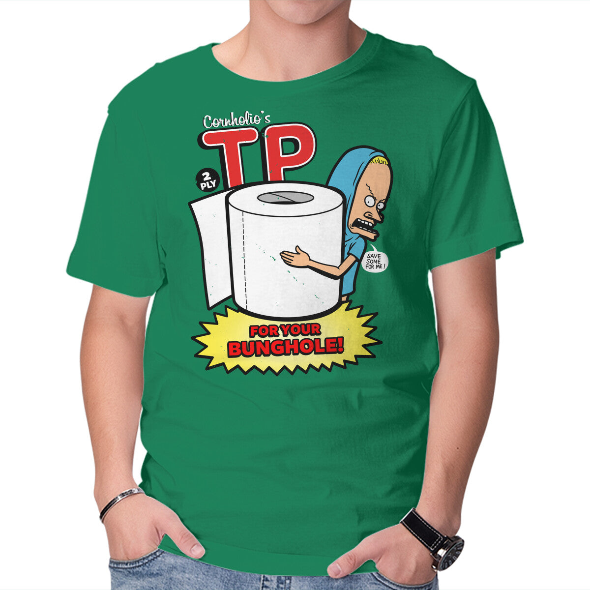 TP For Your Bunghole – Funny Graphic T-Shirt in green, product display