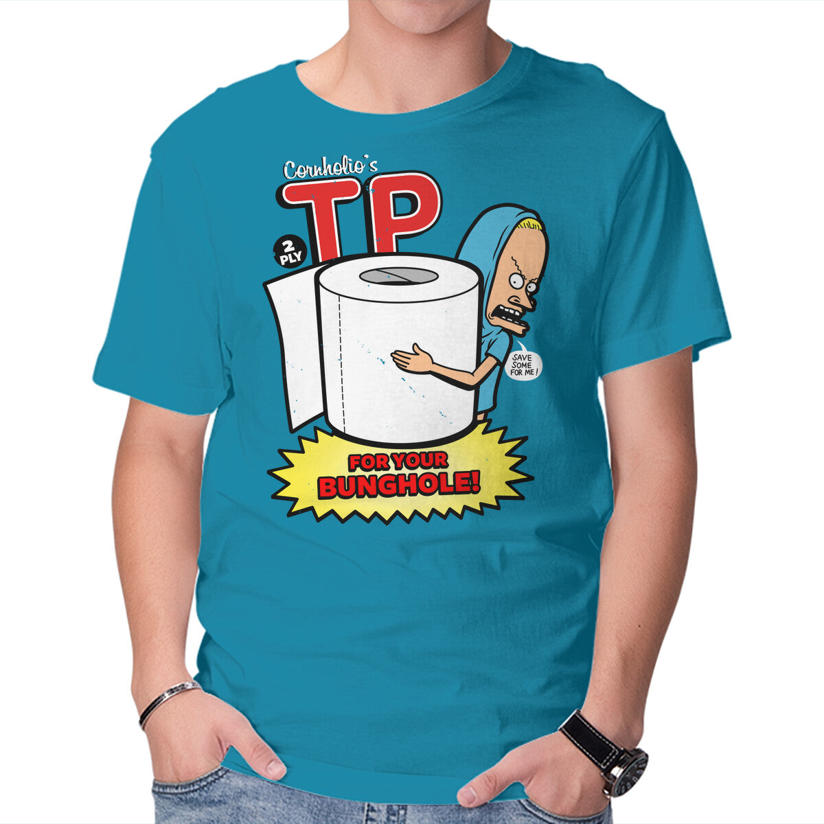 TP For Your Bunghole – Funny Graphic T-Shirt in turquoise, product display