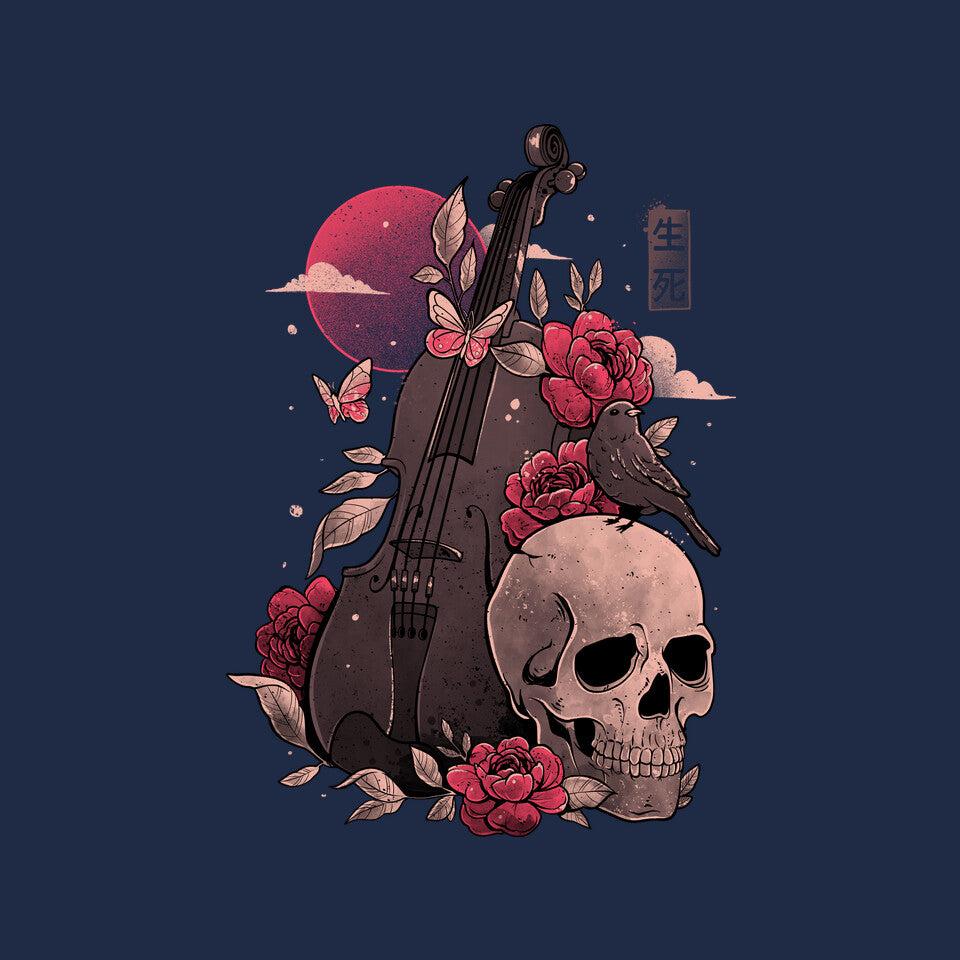 Death And Music – Horror Graphic T-Shirt design artwork for navy graphic T-shirt