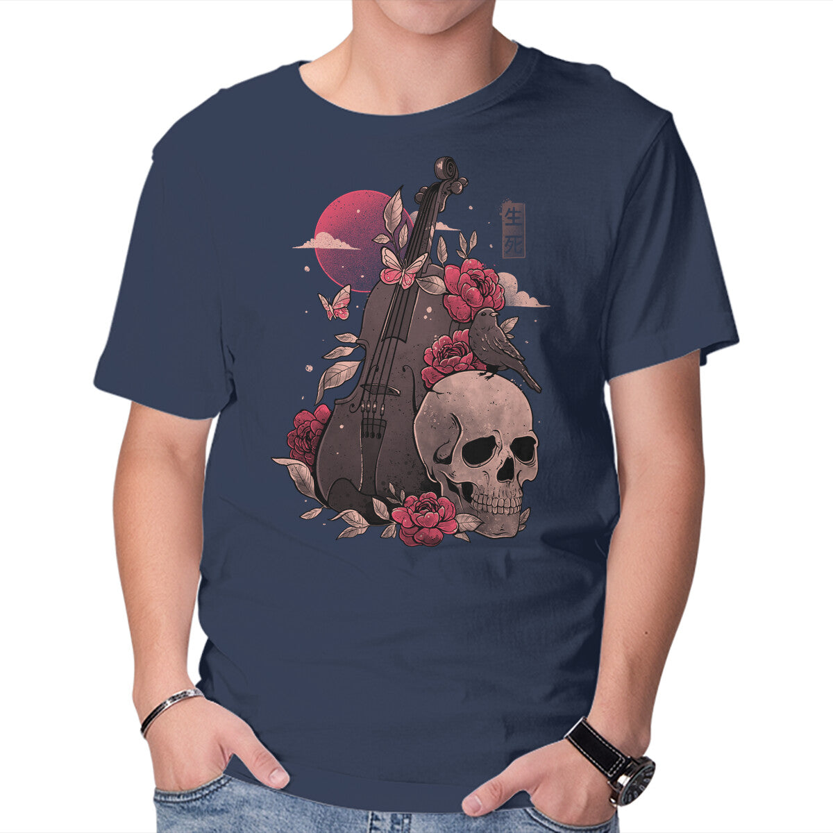 Death And Music – Horror Graphic T-Shirt in navy, product display