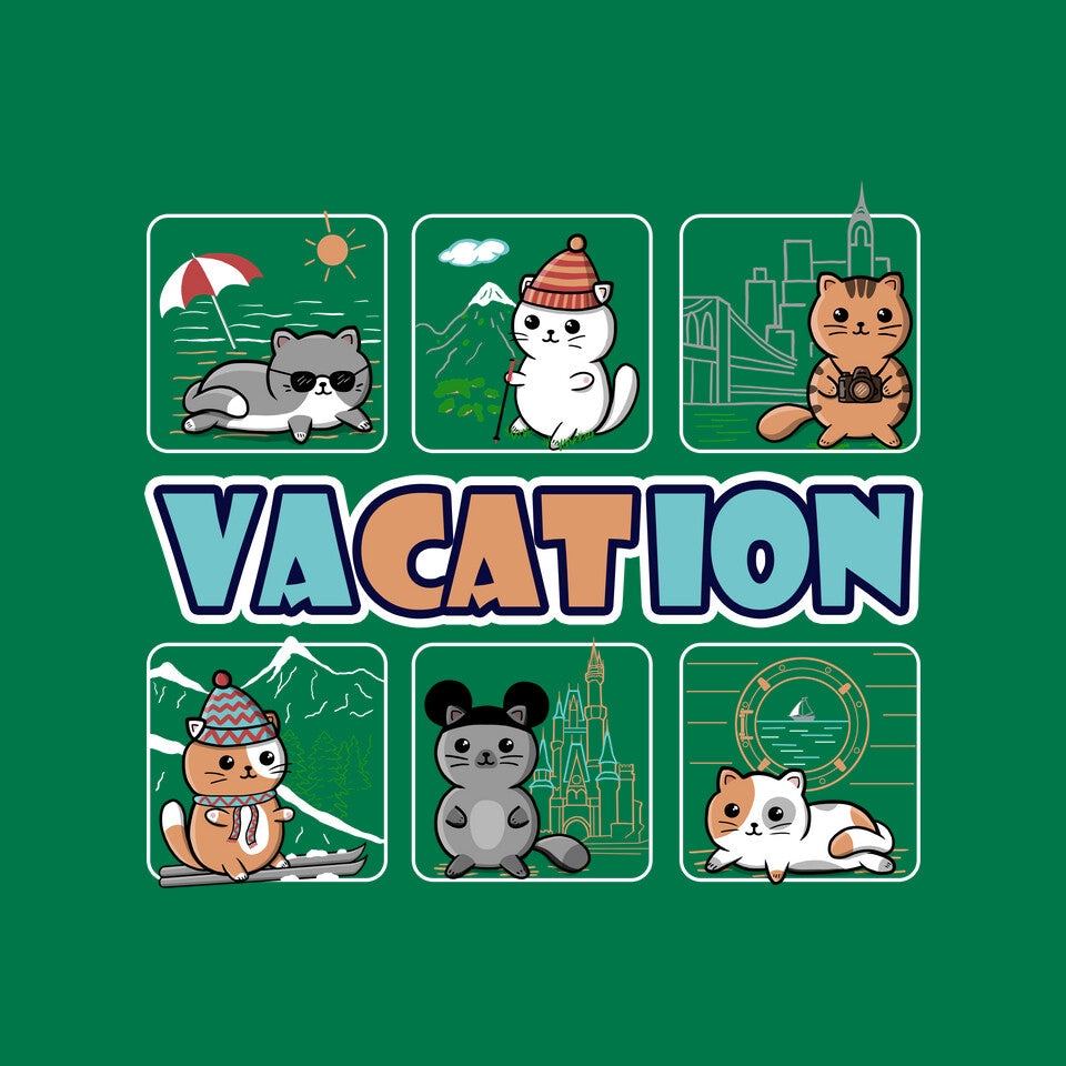 VaCATion – Cat Graphic T-Shirt design artwork for green graphic T-shirt