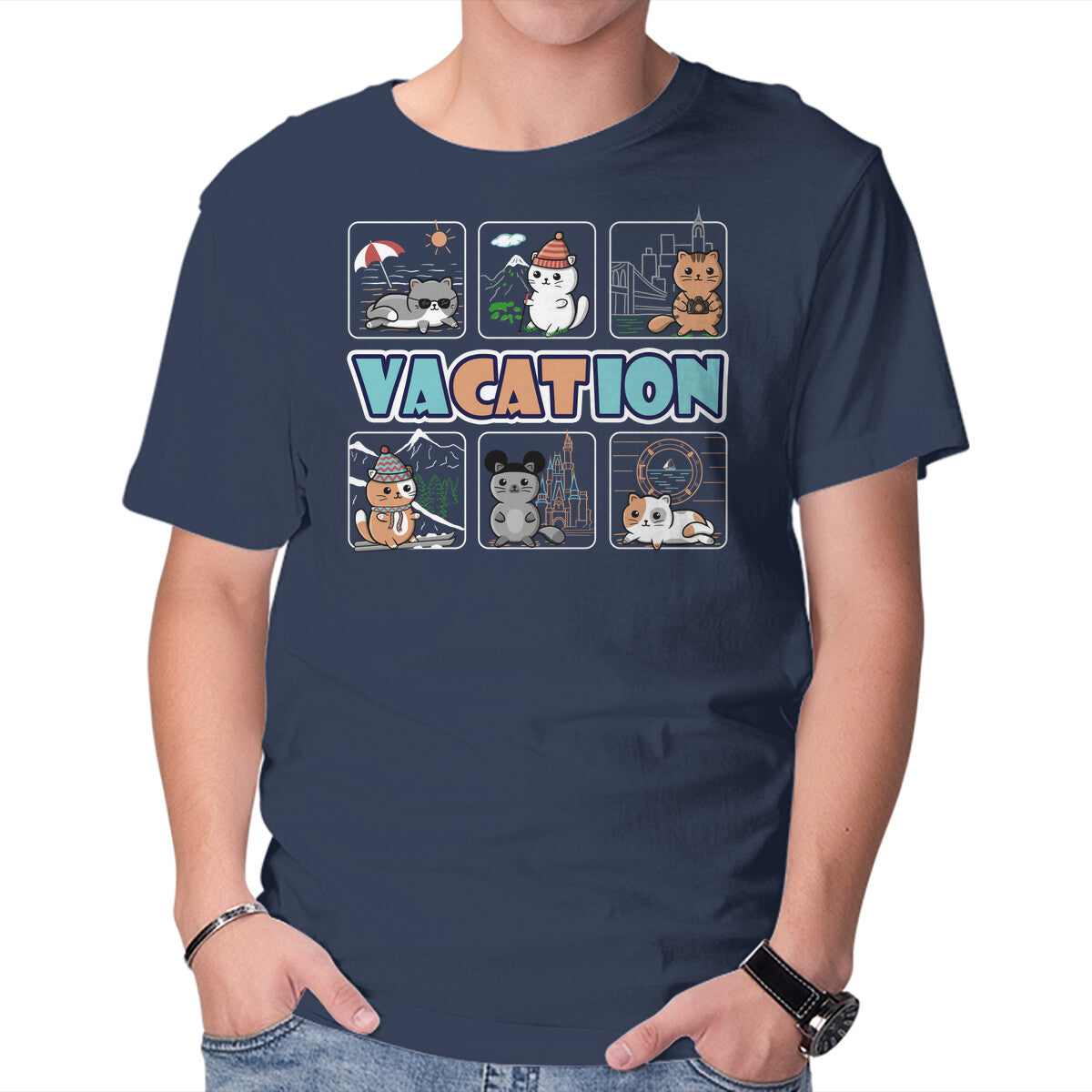 VaCATion – Cat Graphic T-Shirt in navy, product display