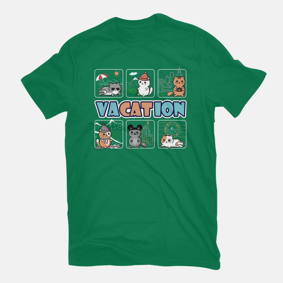 VaCATion – Cat Graphic T-Shirt in green, flat-lay product view
