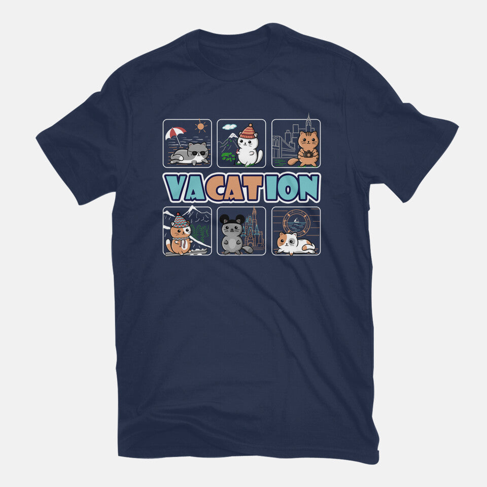 VaCATion – Cat Graphic T-Shirt in navy, flat-lay product view