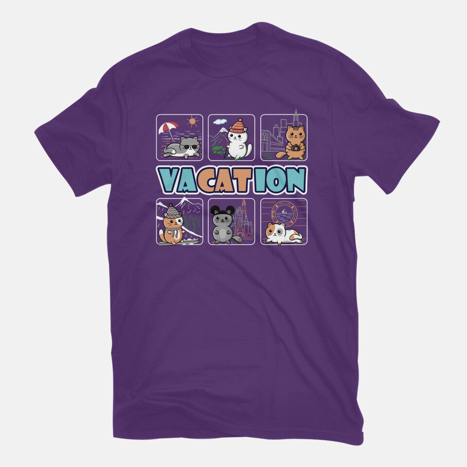 VaCATion – Cat Graphic T-Shirt in purple, flat-lay product view