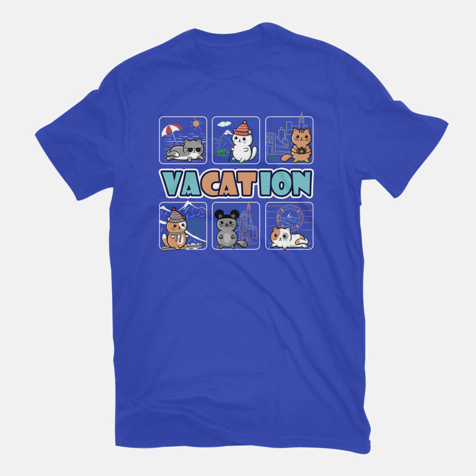 VaCATion – Cat Graphic T-Shirt in royal blue, flat-lay product view
