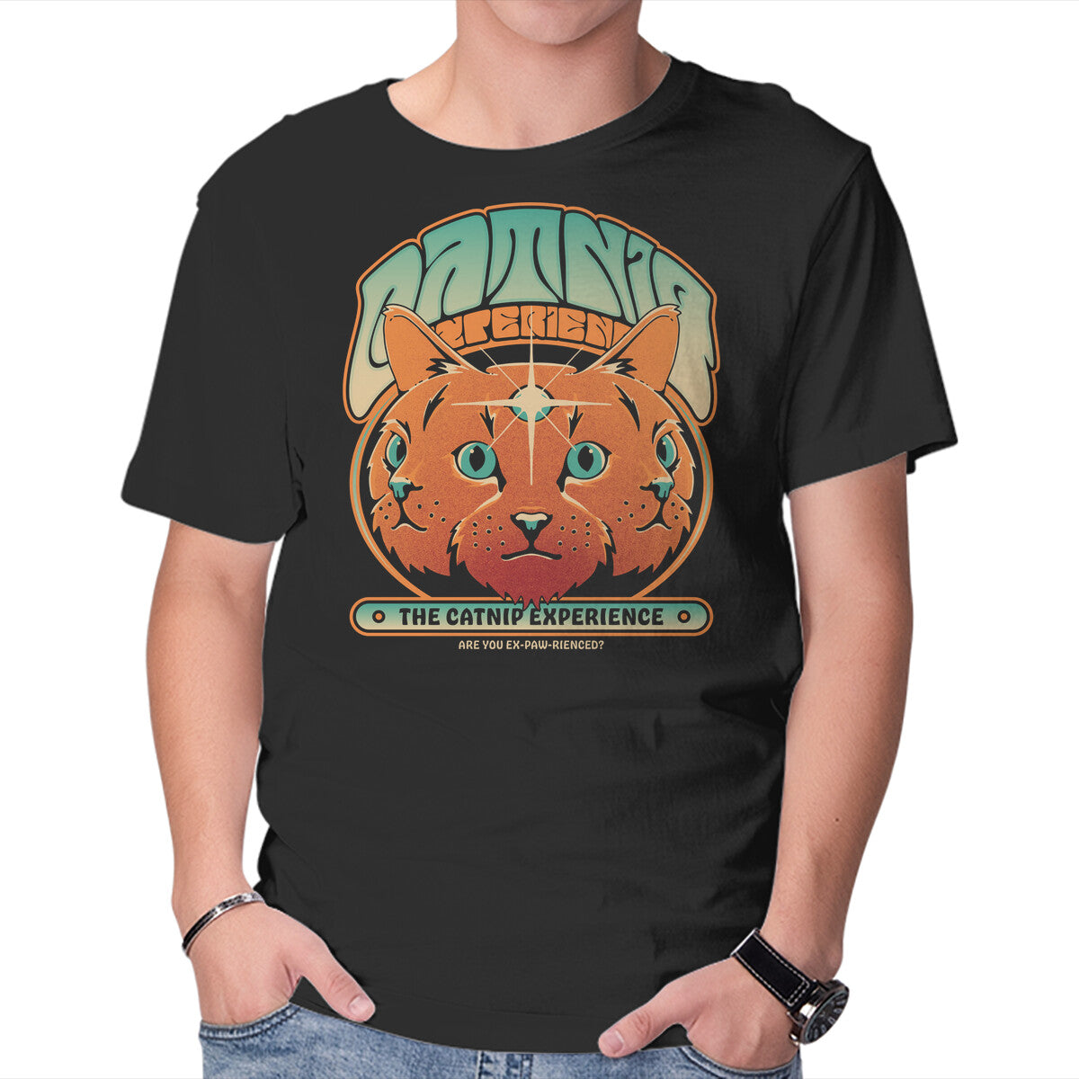 Catnip Experience – Cat Graphic T-Shirt in black, product display