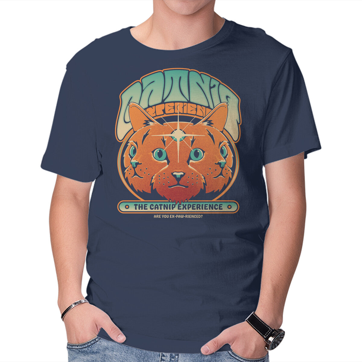 Catnip Experience – Cat Graphic T-Shirt in navy, product display