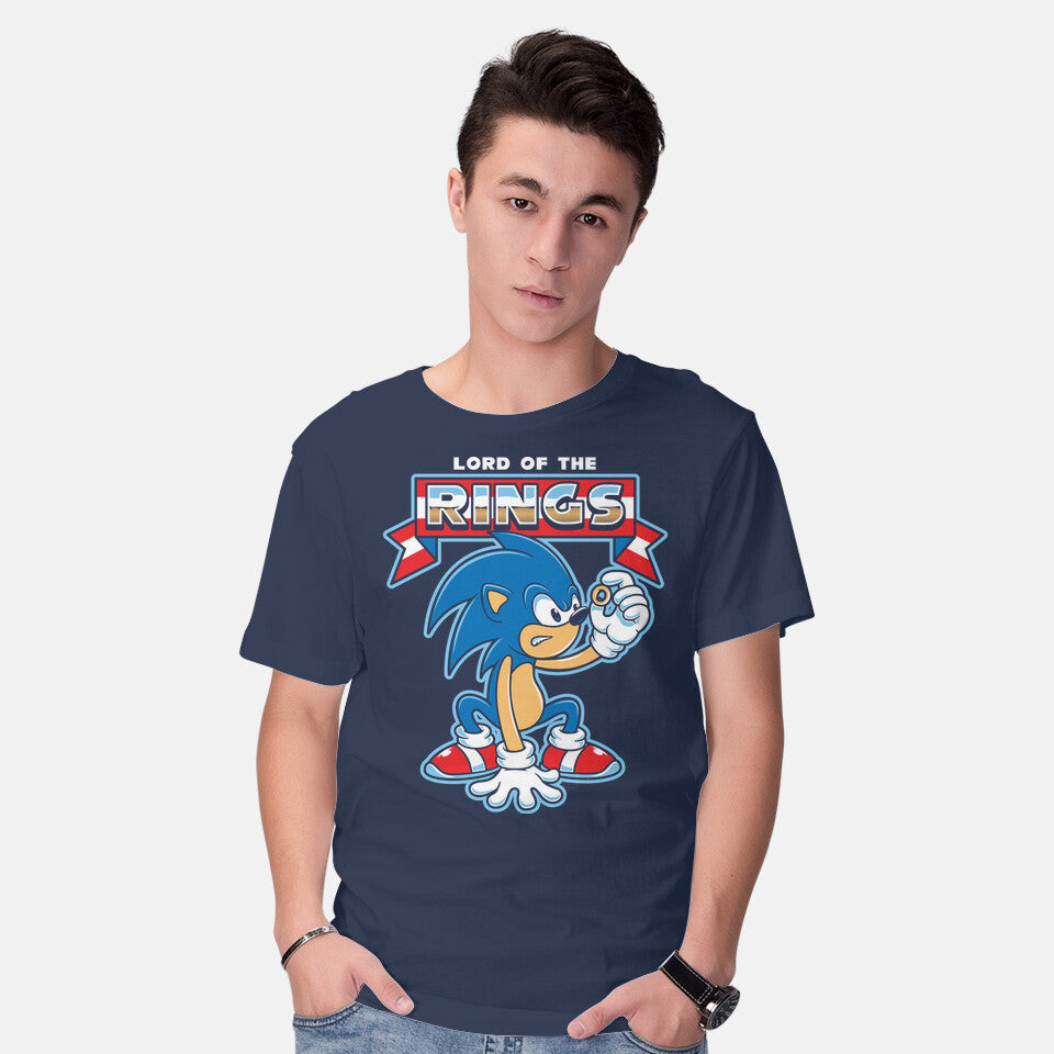 Model wearing navy My Precious Rings – Gaming Graphic T-Shirt