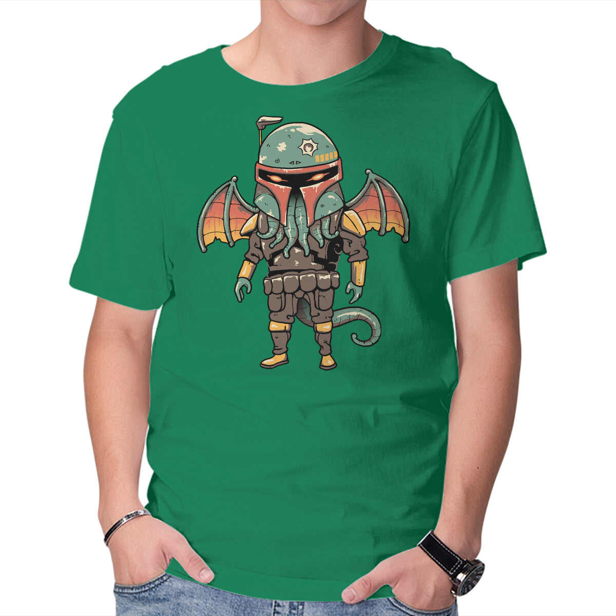 Cthulhu Bounty Hunter – Sci-Fi Graphic T-Shirt in green, product display