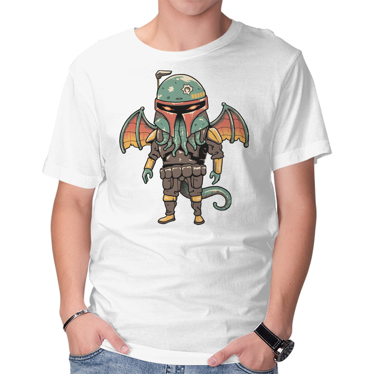 Cthulhu Bounty Hunter – Sci-Fi Graphic T-Shirt in white, product display