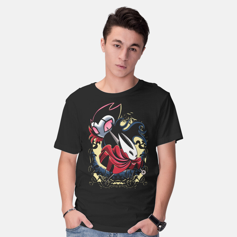 Model wearing black Knightmare Silk – Gaming Graphic T-Shirt