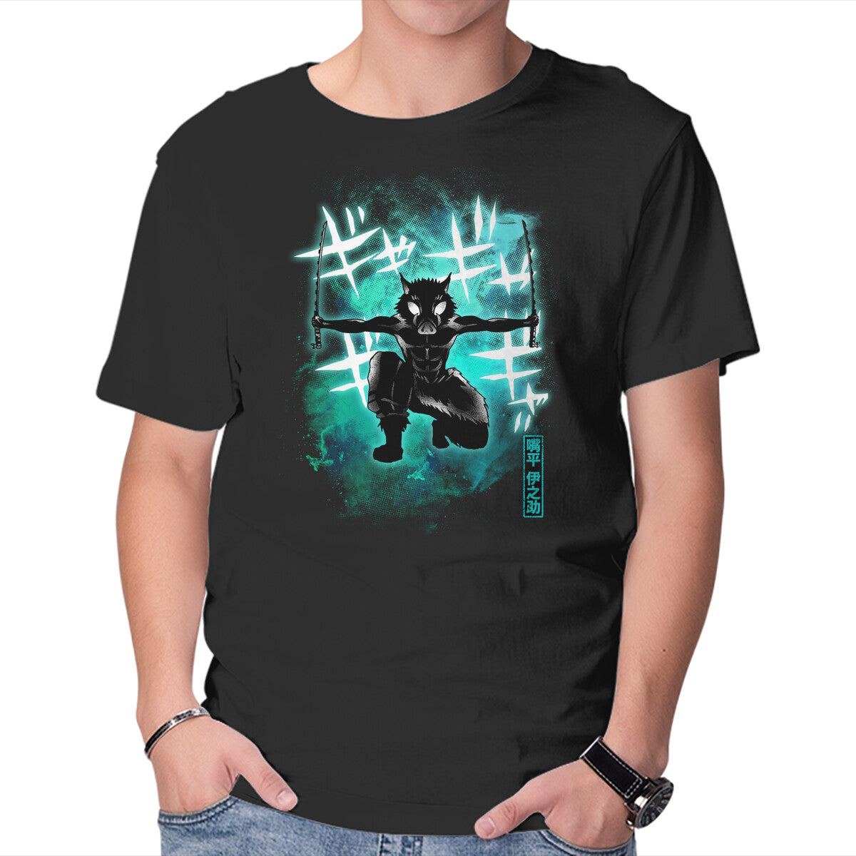 Cosmic Boar – Anime Graphic T-Shirt in black, product display