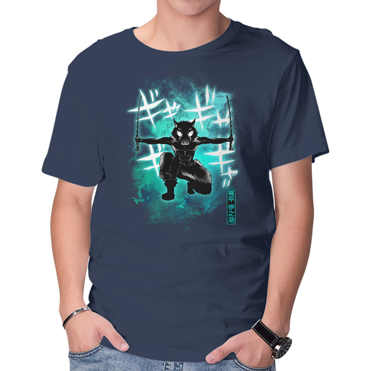 Cosmic Boar – Anime Graphic T-Shirt in navy, product display