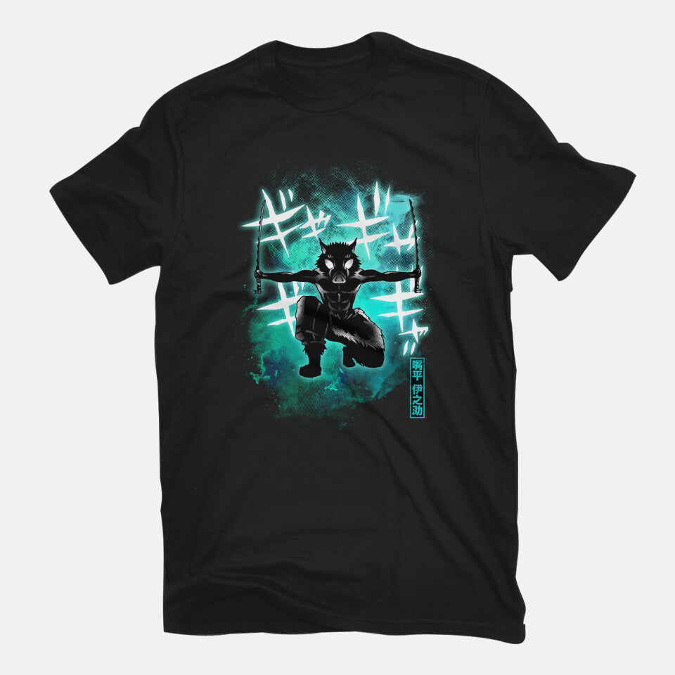 Cosmic Boar – Anime Graphic T-Shirt in black, flat-lay product view