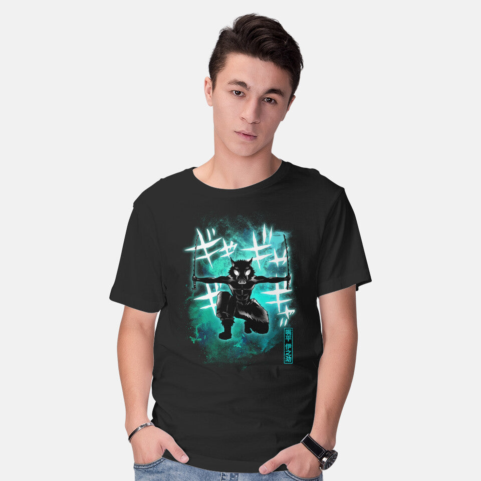 Model wearing black Cosmic Boar – Anime Graphic T-Shirt