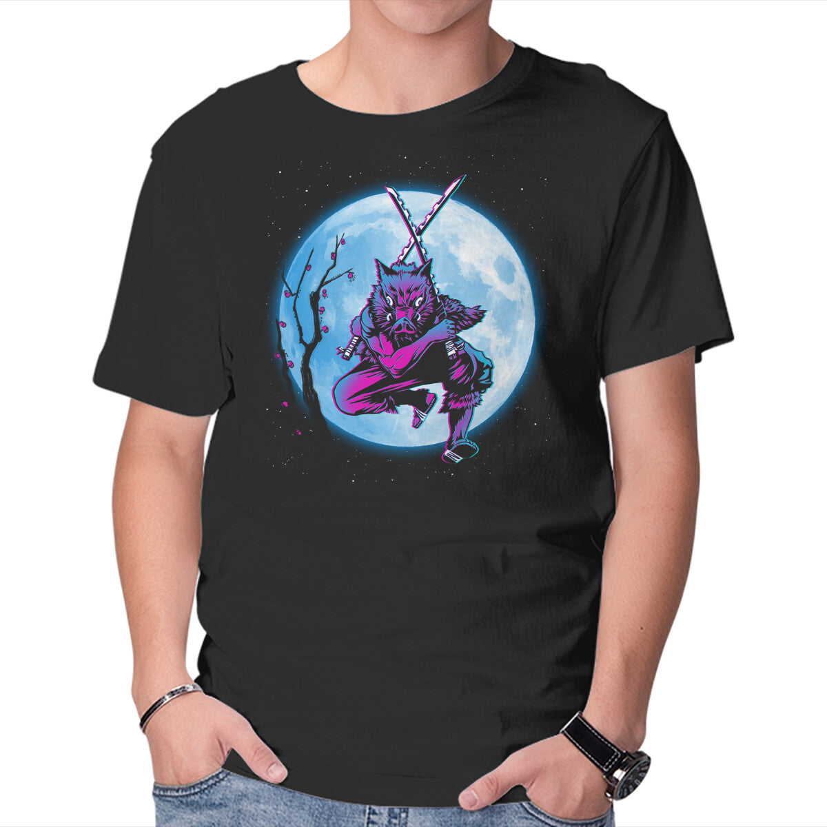 Inosuke Under The Moon – Anime Graphic T-Shirt in black, product display