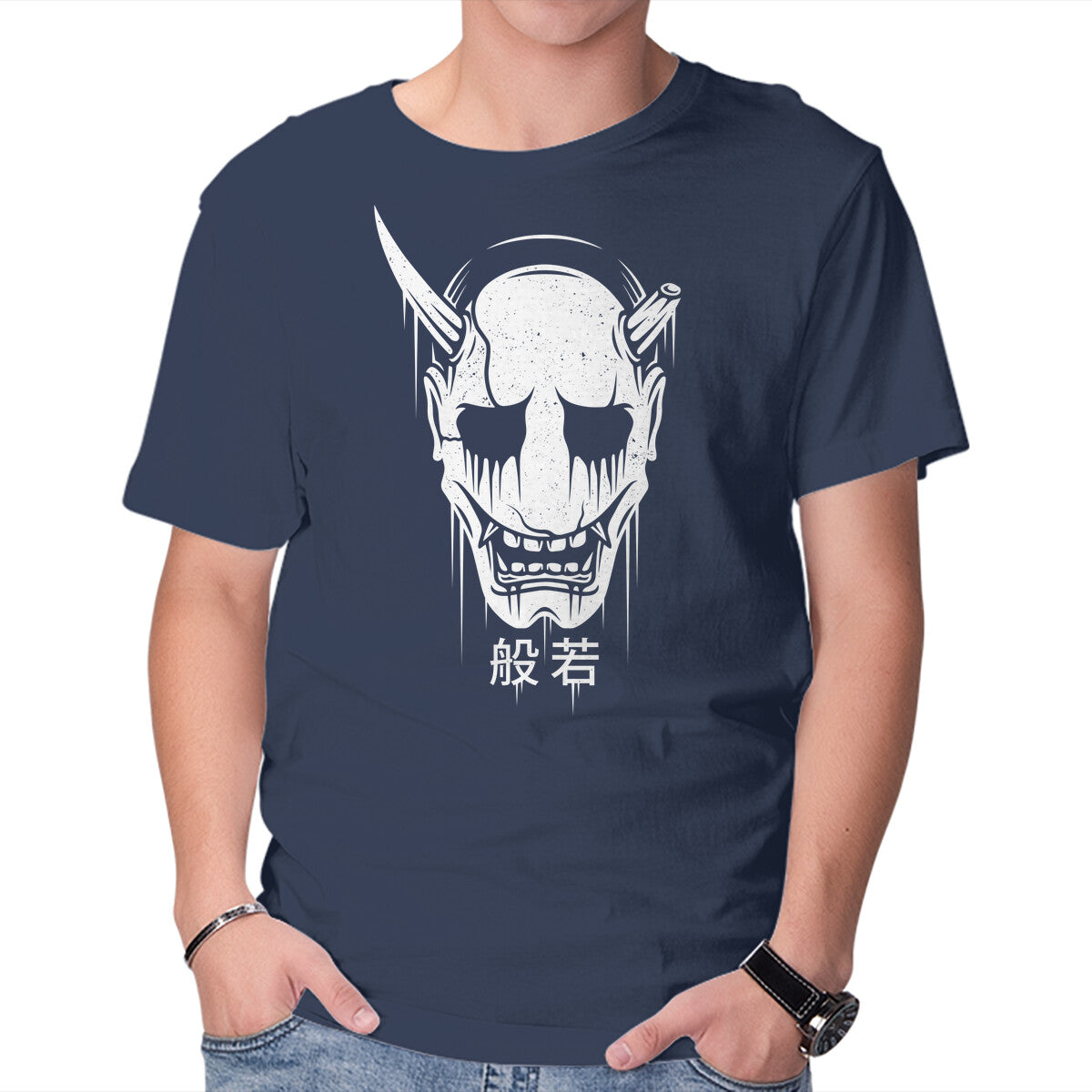 Hannya Mask – Gaming Graphic T-Shirt in navy, product display