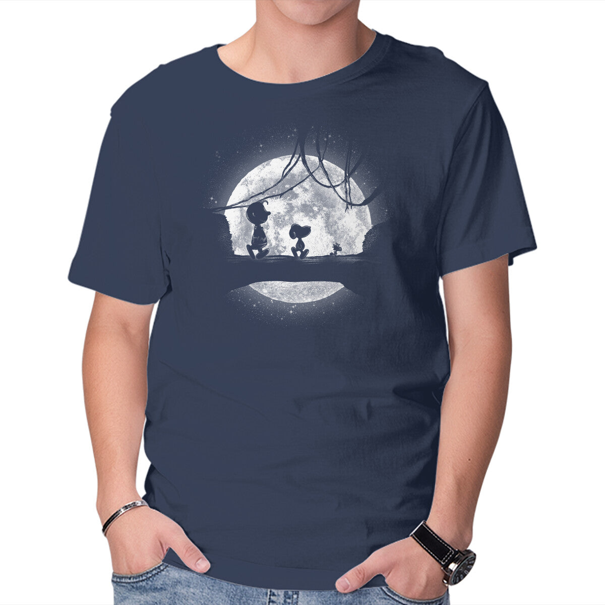 Moonlight Snoop – Funny Graphic T-Shirt in navy, product display