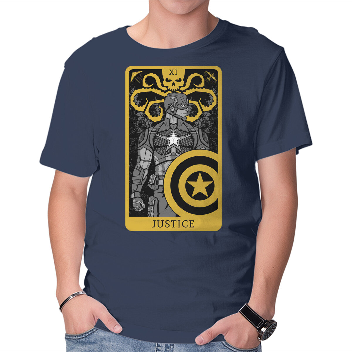 Justice Card Graphic T-Shirt in navy, product display
