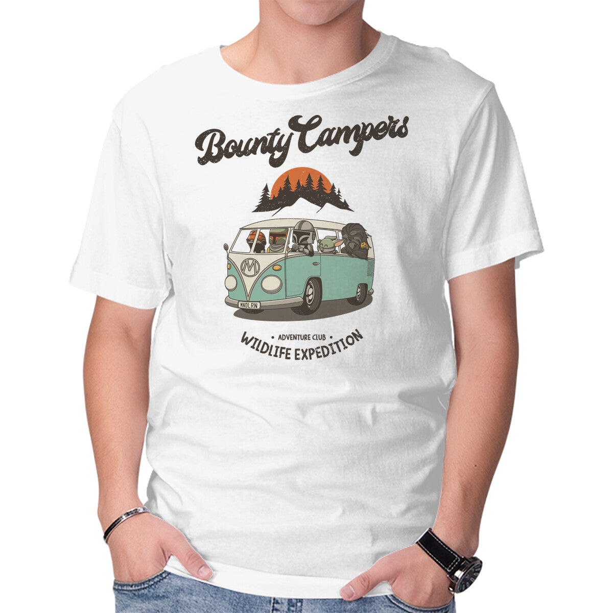 Bounty Campers – Sci-Fi Graphic T-Shirt in white, product display