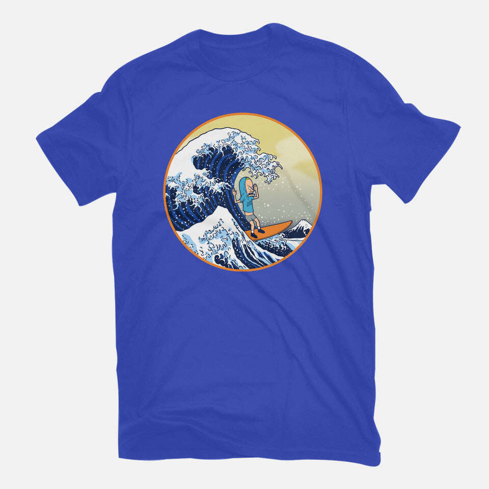 The Great Cornholio Off Kanagawa – Funny Graphic T-Shirt in royal blue, flat-lay product view
