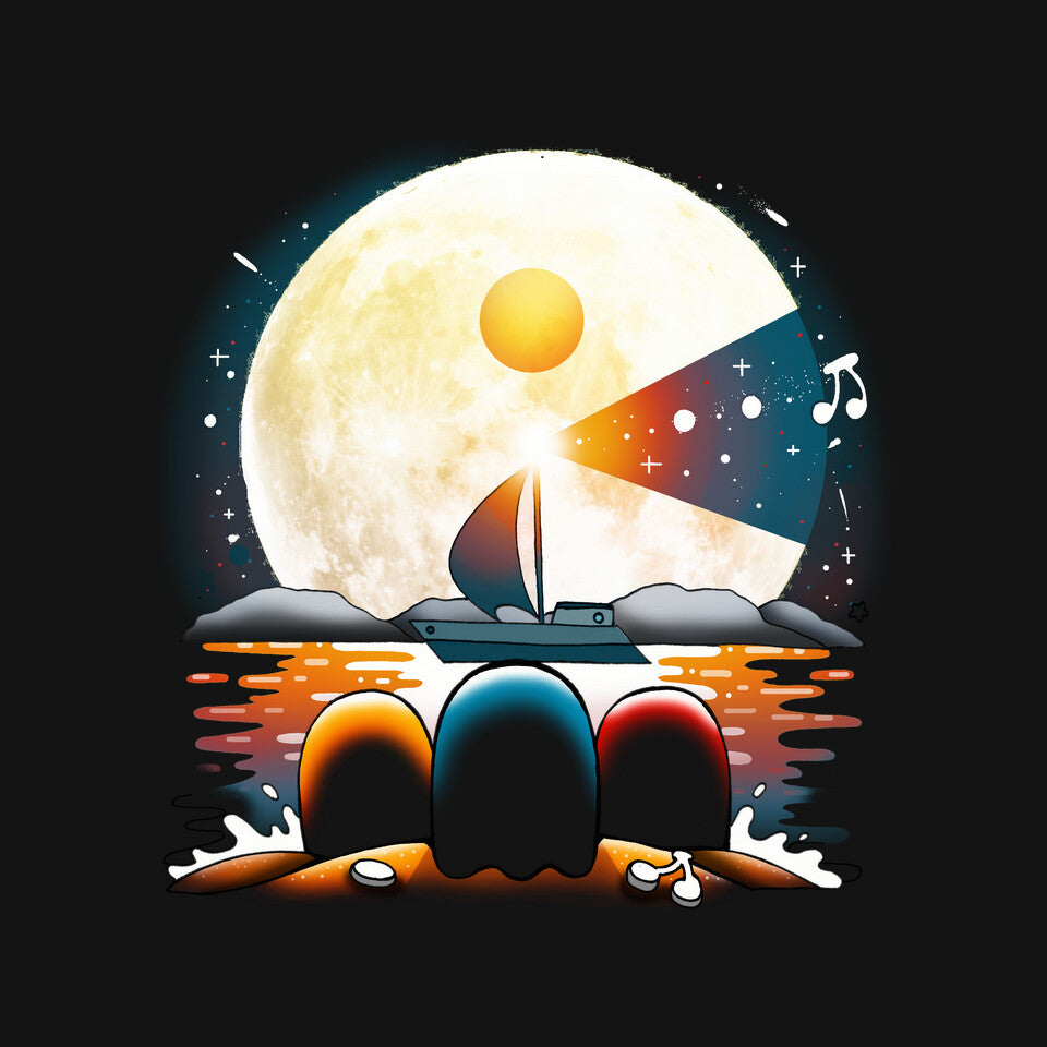 Gaming Moon Beach – Gaming Graphic T-Shirt design artwork for black graphic T-shirt