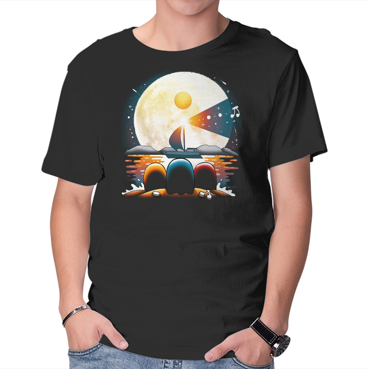 Gaming Moon Beach – Gaming Graphic T-Shirt in black, product display