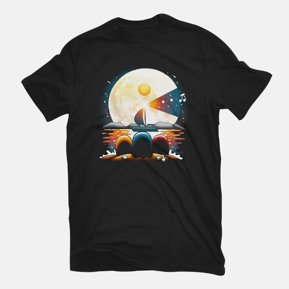 Gaming Moon Beach – Gaming Graphic T-Shirt in black, flat-lay product view