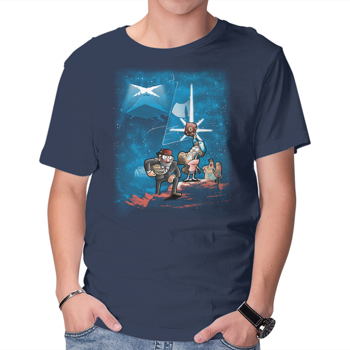 Gravity Wars – Funny Graphic T-Shirt in navy, product display