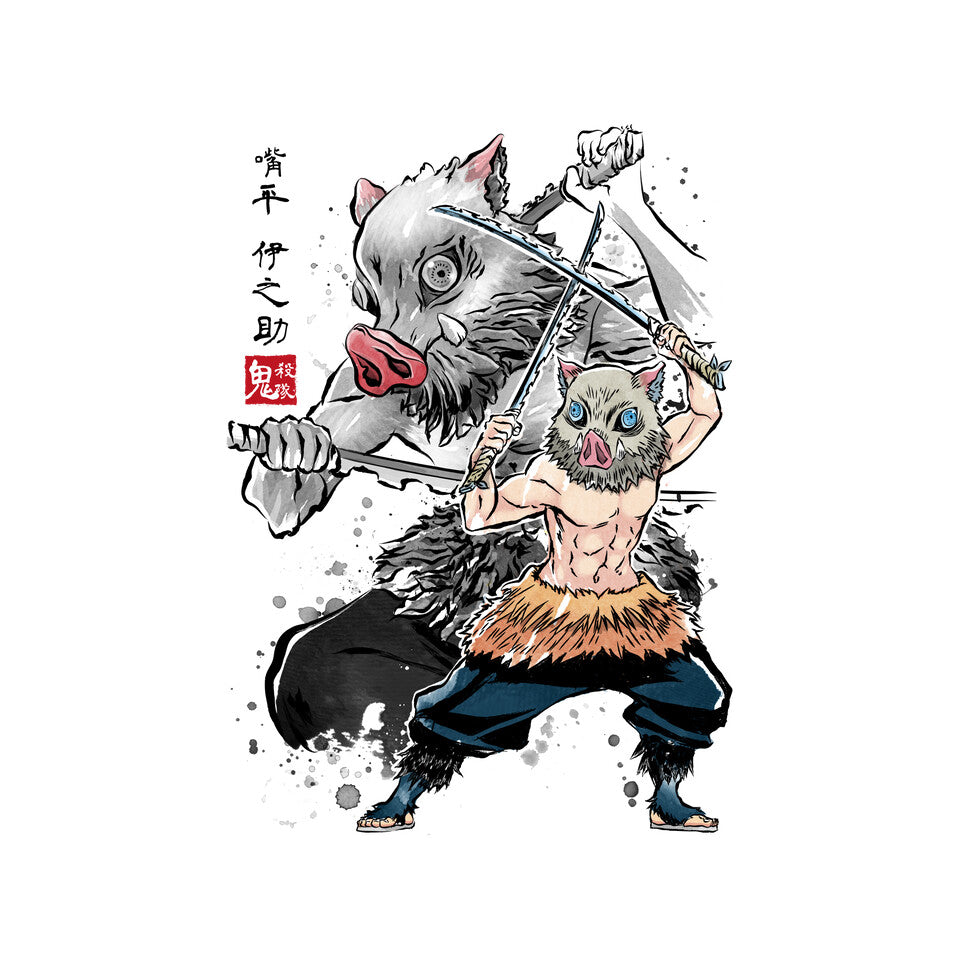 Slayer Inosuke Sumi-E – Anime Graphic T-Shirt design artwork for white graphic T-shirt