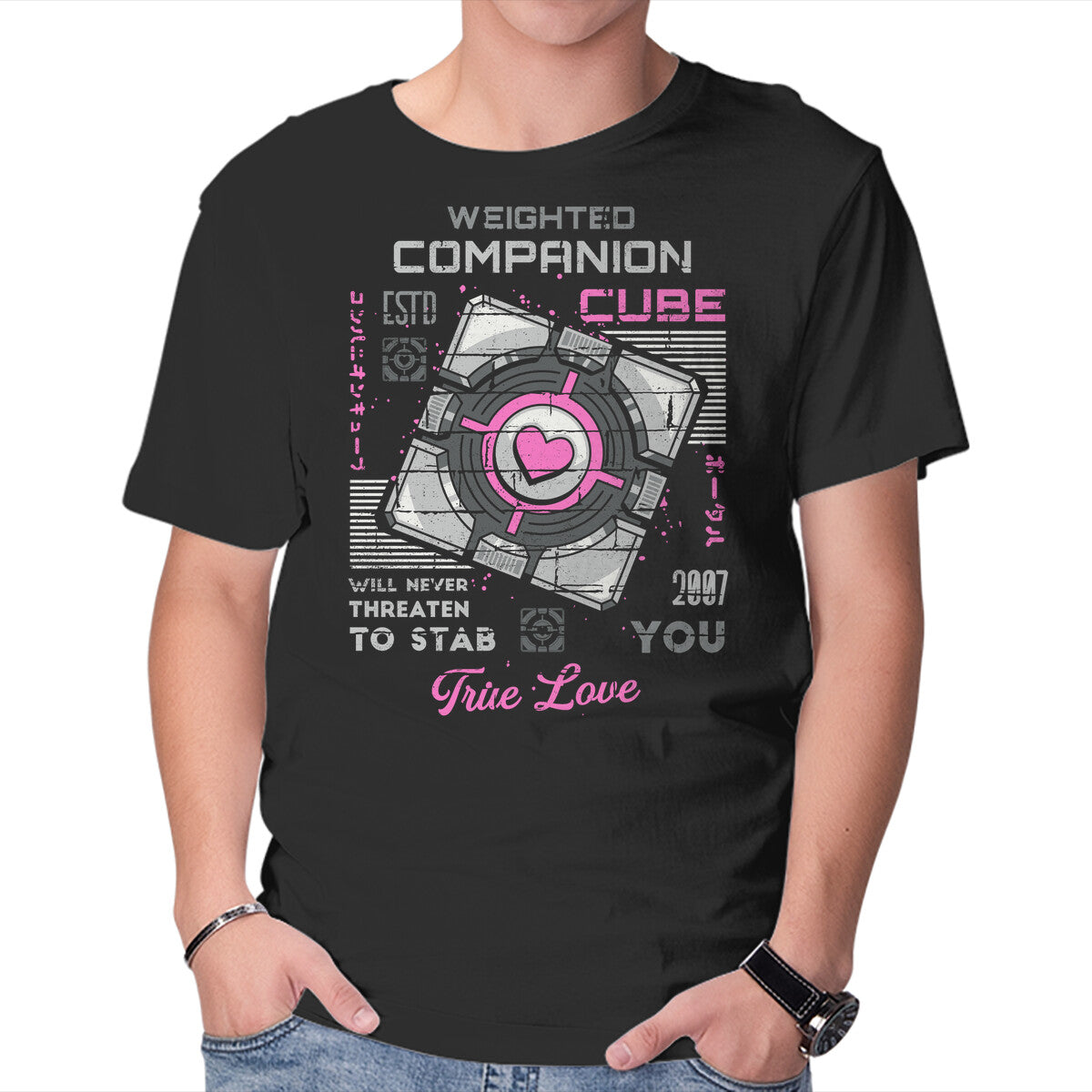 Companion Cube – Gaming Graphic T-Shirt in black, product display