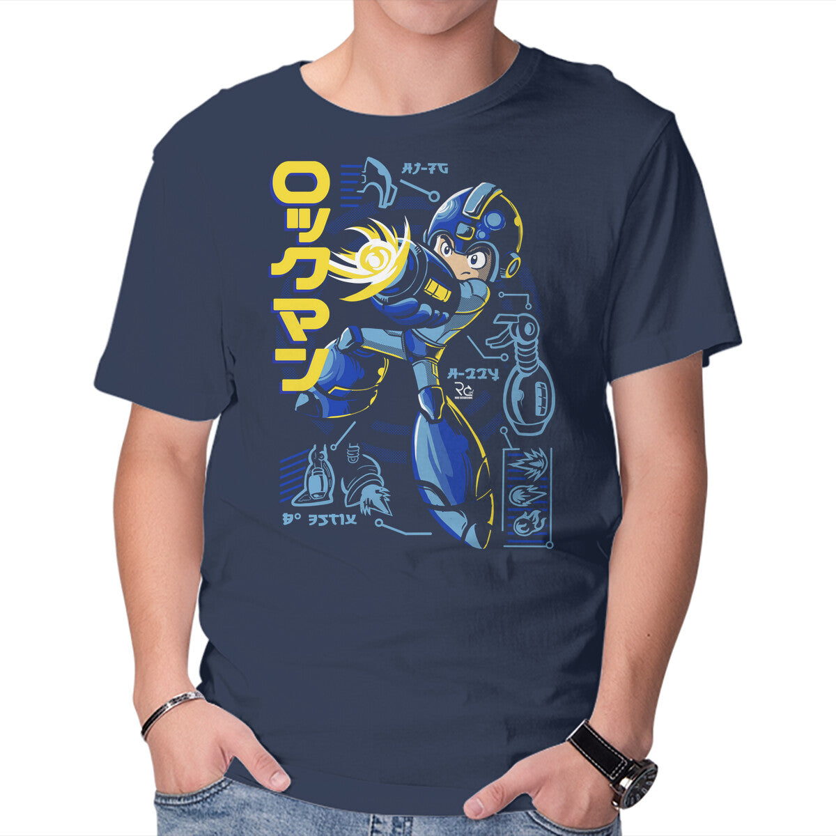 A Mega Robot – Gaming Graphic T-Shirt in navy, product display