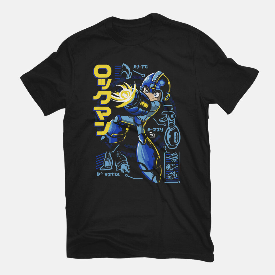 A Mega Robot – Gaming Graphic T-Shirt in black, flat-lay product view