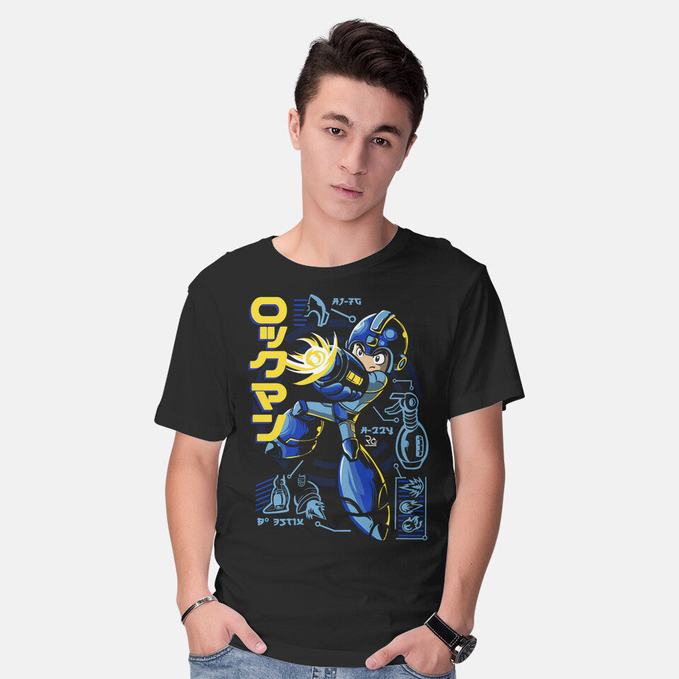 Model wearing black A Mega Robot – Gaming Graphic T-Shirt