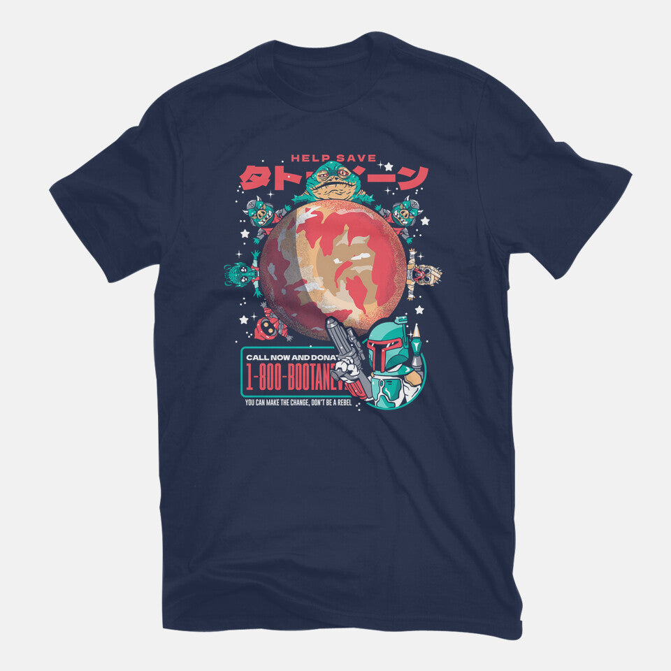 Save The Sand Planet – Sci-Fi Graphic T-Shirt in navy, flat-lay product view