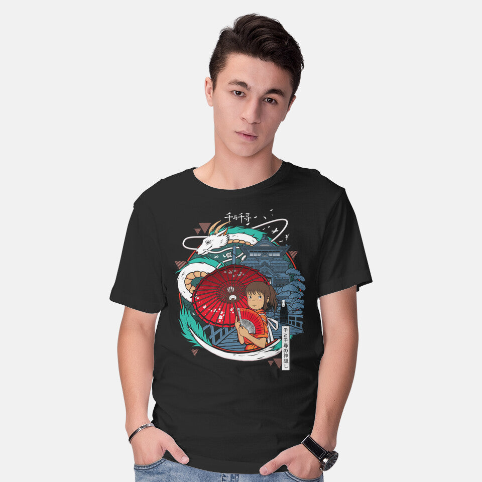 Model wearing black My Spirit Dream – Fantasy Graphic T-Shirt
