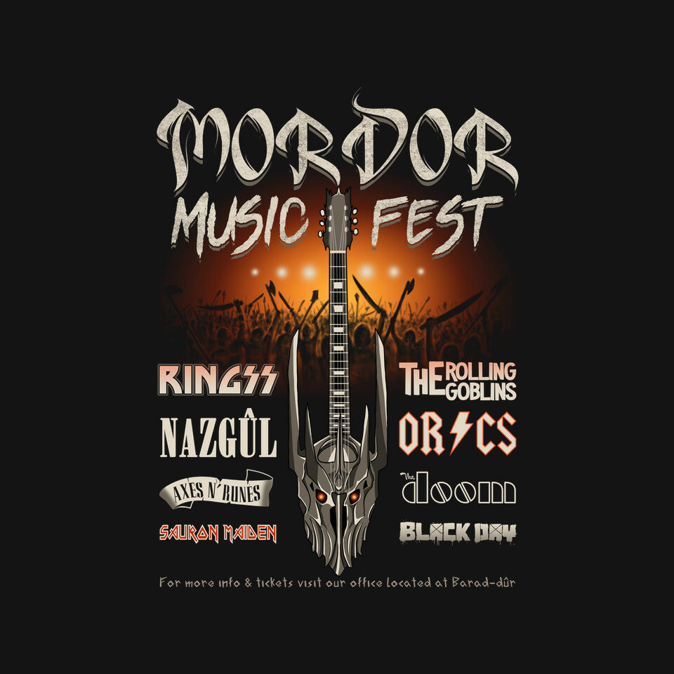 Land Of Shadows Music Fest – Fantasy Graphic T-Shirt design artwork for black graphic T-shirt