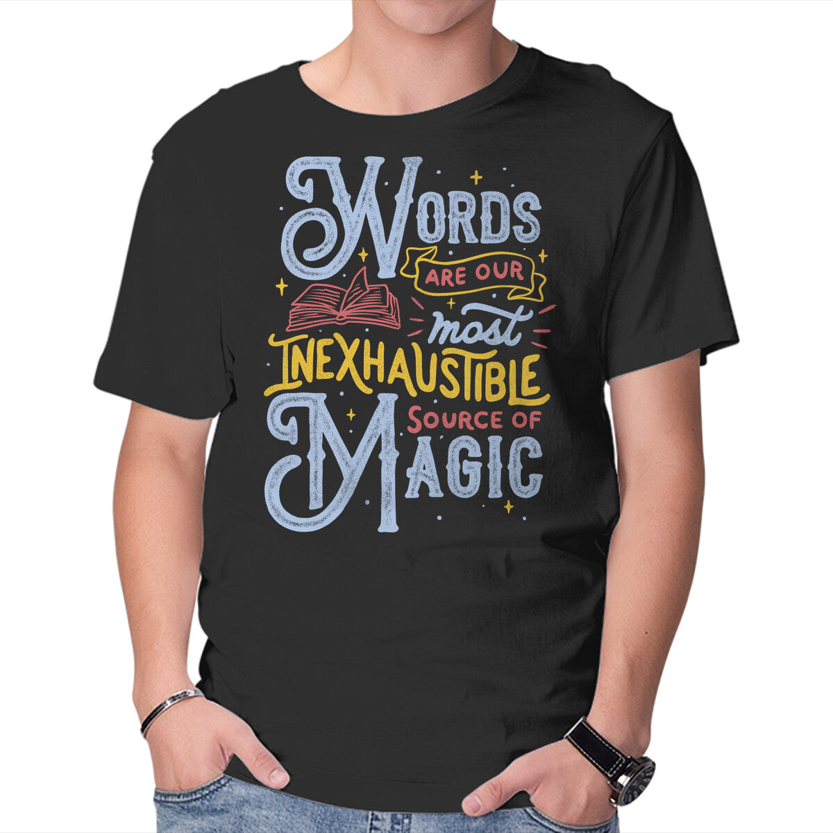 Inexhaustible Source Of Magic – Fantasy Graphic T-Shirt in black, product display