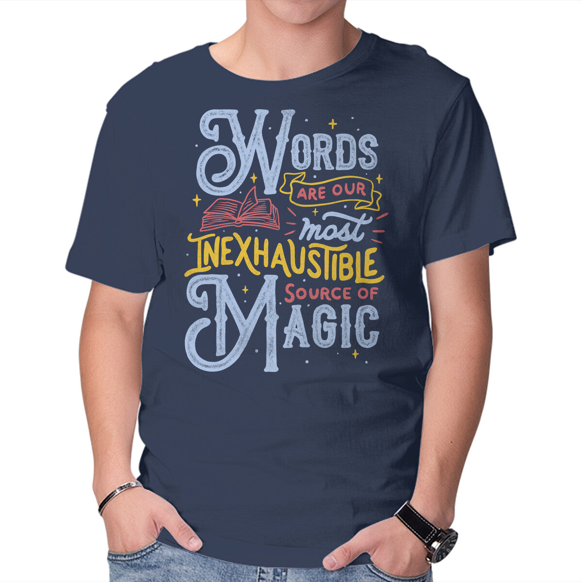 Inexhaustible Source Of Magic – Fantasy Graphic T-Shirt in navy, product display