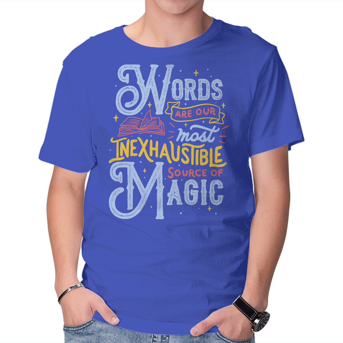 Inexhaustible Source Of Magic – Fantasy Graphic T-Shirt in royal blue, product display